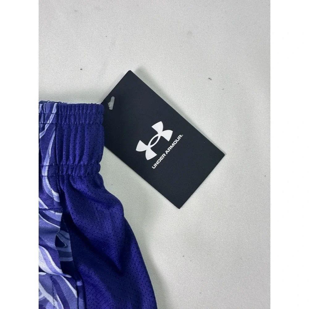 NWT $40 Under Armour UA Blue Wavy Print Poly Elastane Running Shorts Mens Size M